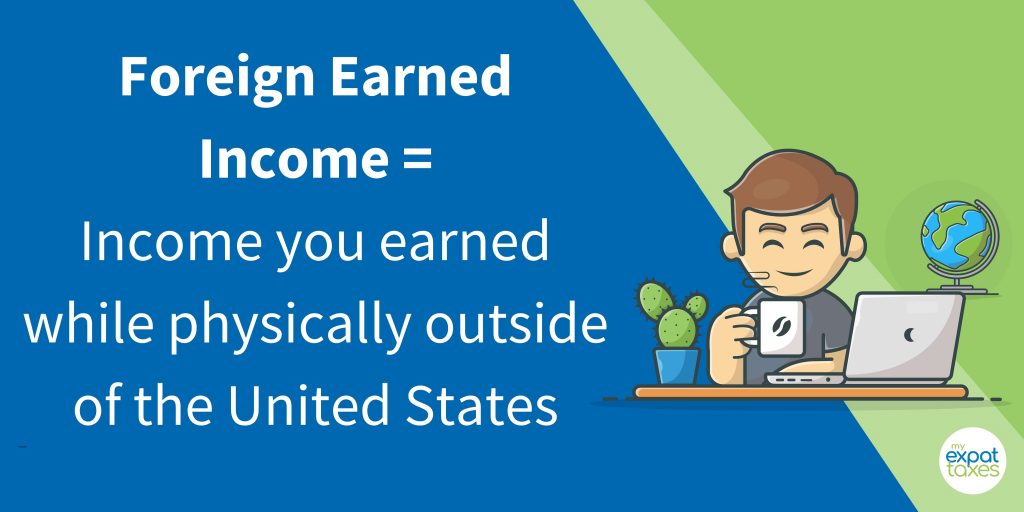 Infographic defining Foreign Earned Income as Income earned while physiclly outside of the United States.  For the Foreign Earned Income Exclusion.