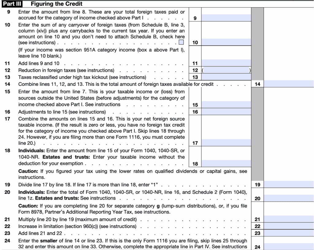 Calculate the Foreign Tax Credit and apply unused credits 