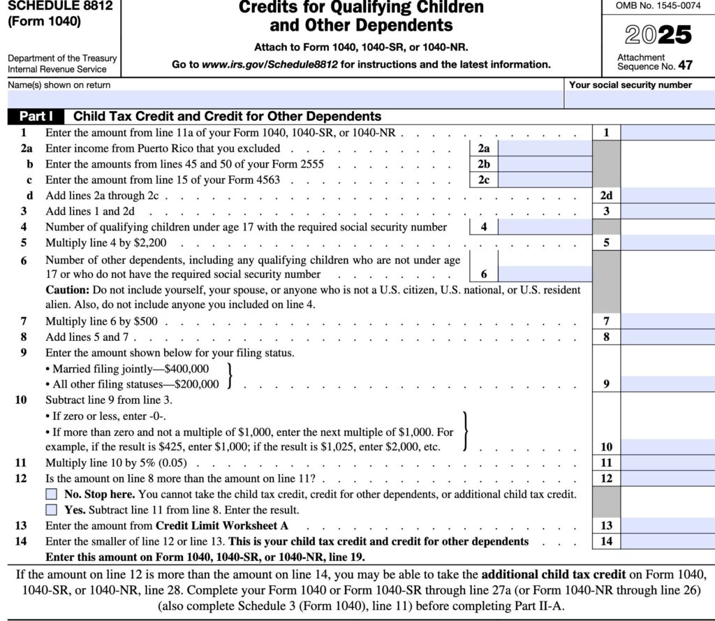 Schedule 8812 (Form 1040), Part I 