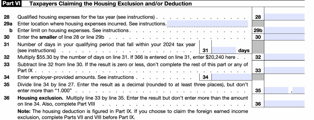 Form 2555 Foreign housing exclusion 

