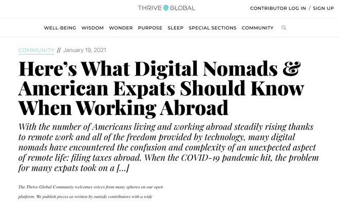 Thrive Global | What Digital Nomads & American Expats Should Know When Working Abroad